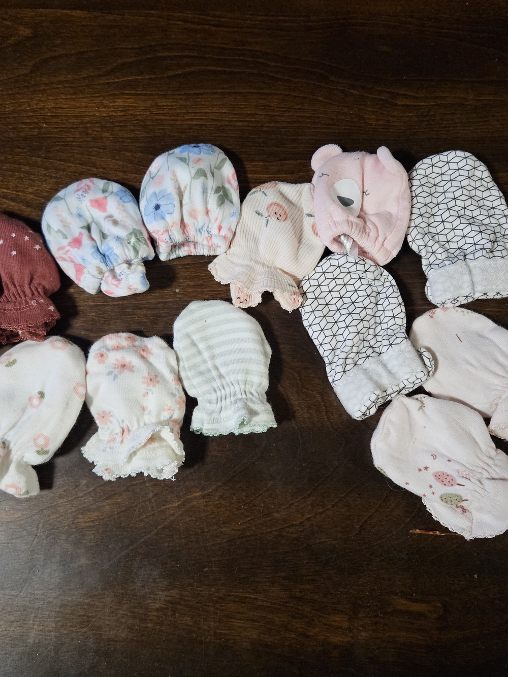 Baby Girls Pink Floral and Patterned Scratch Mittens - Pack